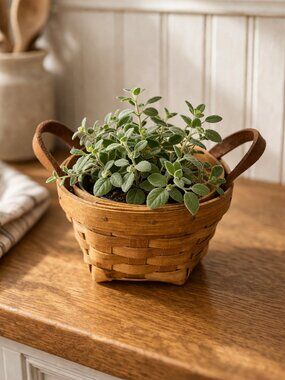 Vintage 1996 Longaberger Small Mini Round Planter Basket + Liner